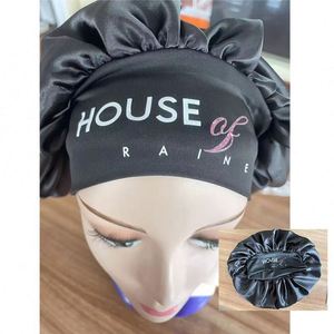 Gorros de Dormir Personalizados al por Mayor, Gorros con Banda Ancha, Lazos de Satén, Logotipo Personalizado, Gorro Largo para Trenzas con Botón - Product Image 1