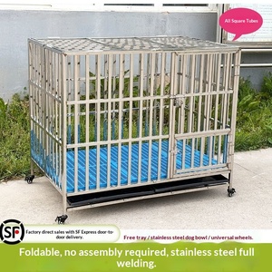 Paslanmaz Çelik Katlanabilir Tekerlekli Köpek Kafesi, Border Collie Labrador Büyük Orta Boy İç/Dış Mekan Kullanımı Tüm Mevsimler İçin - Product Image 3