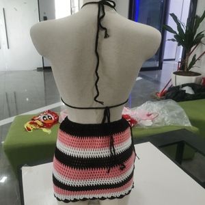 <span class=keywords><strong>Haut</strong></span> <span class=keywords><strong>de</strong></span> <span class=keywords><strong>bikini</strong></span> personnalisé pour femme, jupe <span class=keywords><strong>de</strong></span> <span class=keywords><strong>bikini</strong></span> en tricot crocheté d'été, style européen et américain fait main, décoration en dentelle, logo à la taille - Product Image 5
