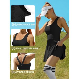 FOXA Golf Dress Women Scalloped Neckline Sleeveless Tennis Dress Black S Breathable Athletic <b>Skirt</b> - Product Image 5