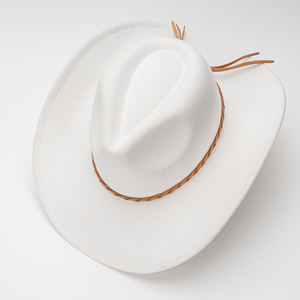 Chapeau de cowboy en feutre blanc de style bohème, à large bord lâche, unisexe, avec sangle en cuir, décontracté, quotidien, quatre saisons, toutes occasions, tendance - Product Image 5
