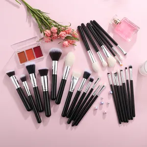 Mona Großhandel professionell schwarz weiß Holzgriff Make-up Pinsel-Set Ziegenhaar synthetisches Haar persönliches Logo mit Packung