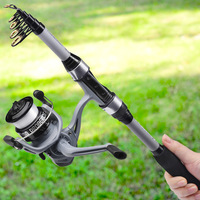 NEWMAJOR - Juego de Caña de Pescar Telescópica de Carbono con Carrete, 1.8 m, Mango de EVA, para Agua Salada y Agua Dulce, para Principiantes