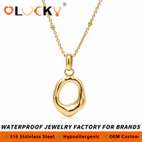 Collier pendentif organique en acier inoxydable plaqué or 18 carats LUCKYJIU personnalisé pour femmes, bijoux minimalistes martelés imperméables, cadeaux