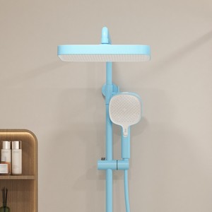 Ensemble <span class=keywords><strong>de</strong></span> <span class=keywords><strong>douche</strong></span> à effet pluie à double poignée Blue Macaron Waterfall Système <span class=keywords><strong>de</strong></span> <span class=keywords><strong>douche</strong></span> à trois fonctions en laiton avec <span class=keywords><strong>support</strong></span> <span class=keywords><strong>de</strong></span> barre coulissante et <span class=keywords><strong>support</strong></span> <span class=keywords><strong>de</strong></span> rangement - Product Image 3