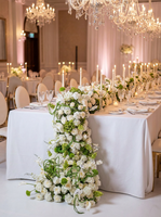 Chemin de table artificiel moderne bleu et blanc de haute qualité avec roses et hortensias, longueur 200 cm, pour décoration de table de mariage et de banquet
