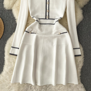 Vestido de Suéter Elegante para Mujer con Ribete en Contraste, Botones de Perla, Manga Larga, Corte en A, Estilo Midi, para Otoño/Invierno, Traje de Trabajo 2026 - Product Image 3