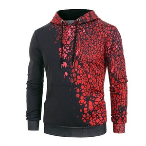 <b>Men's</b> Regular Fit Hooded Fleece <b>Sweatshirt</b> <b>Red</b> Black Print Breathable Knitted Polyester Quick Dry Casual Winter Wear - Product Image 1