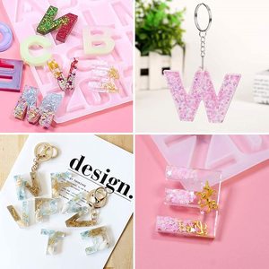 Stampi in Resina Epossidica per Alfabeto, Kit per Creazione Portachiavi, Stampi in Silicone per Lettere e Numeri, Set <span class=keywords><strong>di</strong></span> Strumenti per Colata in Resina Fai-da-Te e Accessori - Product Image 6