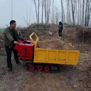 Transportador de orugas compacto con motor, amarillo, pequeño, para transporte de carga en uso agrícola y de construcción. - Product Image 4