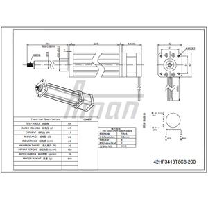 42HF3413T8C8-200 กระบอกสูบยืดหดไฟฟ้า แรงบิด 50N โต๊ะทำงาน X-Y เครื่องมือแบบมือถือ มอเตอร์สเต็ปเปอร์ไฮบริด NEMA 17 - Product Image 3