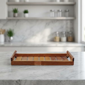 Bandeja de madera para servir con asas, acabado pulido, apta para contacto con alimentos, uso doméstico - Product Image 2