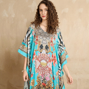 Hot Sale Designer Turkish Style <b>Kaftan</b> Women Polyester Handmade Batwing Sleeves V Neck Regular Fit Flared Hem Spring/Autumn - Product Image 1