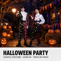 Ensemble de costumes de couple Joker Clown pour Halloween, sur mesure, OEM, ODM, vente en gros, logo, couleur et taille personnalisés