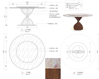 Table à manger de luxe en quartz rose naturel, plateau rotatif double couche en pierre, pieds en chêne plaqué noyer en spirale, finition or rose réglable