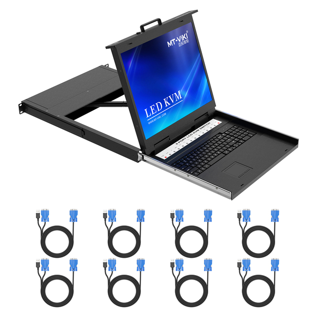19 Inch LCD KVM Switch with VGA 8 Port, MT-VIKI 19'' LCD KVM Console Drawer, 1U Rack LCD KVM Switch