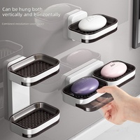 Boîte à savon double couche en plastique sans perçage avec plateau de drainage pour rangement de salle de bain et toilettes