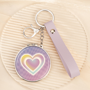 Epoxy Dome Printing Dual Double <b>Compact</b> <b>Mirror</b> Keychain Leather Strap Folding Pocket Makeup <b>Mirror</b> HD Glass Cosmetic <b>Mirror</b> Bag - Product Image 1