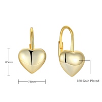 YILUN Pendientes de corazón chapados en oro Plata de Ley 925 Hipoalergénico Leverback Design Heart Stud Pendientes para mujer
