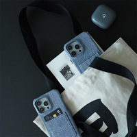 Étui de téléphone en denim avec fentes pour cartes et bords huilés, coque minimaliste antichoc pour iPhone 16 15 14 Pro 13