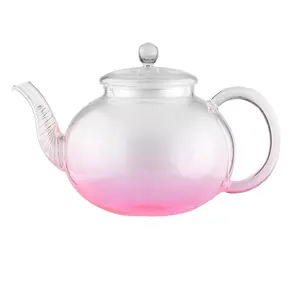 Emode teiera in vetro con tazze da tè infusore rimovibile Set per tè e tazze da tè in fiore e foglie sfuse, piano cottura sicuro per microonde