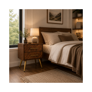 Luxury Wooden Nightstand 2 Drawer <b>Bedside</b> <b>Table</b> Mid Century Design OEM ODM Custom Supplier Direct Supply Manufacturer - Product Image 1