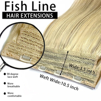 Extensions de cheveux invisibles P8/613 blondes avec mèches, en cheveux humains, à clipser en une seule pièce, avec ligne transparente