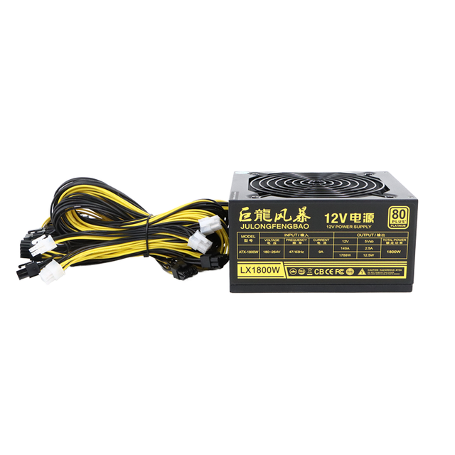 JULONGFENGBAO 1800W ATX Silent Copper Black Power Supply 16-Outlet for Multiple Graphics Card Computer Server Stock