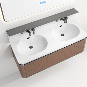 Panoon 23B Tocador de baño de piedra moderna Cajones de cierre suave de acero inoxidable de pie Acabado resistente al agua Espejo incluido - Product Image 6