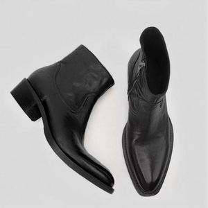 Black Genuine Leather <b>Zipper</b> Ankle <b>Boots</b> Pointed Toe Fashionable Men's Autumn Shoes Rubber Outsole PU Midsole - Product Image 3