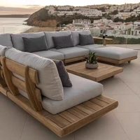 Ensemble de canapé et table basse en teck mobile d'extérieur, style nordique, en bois massif pour cour, jardin, loisirs
