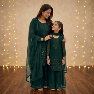 Nouvelle Tendance : Ensemble Mère-Fille TENNECY Designer en Faux Georgette Infroissable, Séchage Rapide, Réversible, Longueur Cheville, Idéal Fêtes et Toutes Saisons - Product Image 1