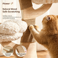 Structure d'escalade pour chat de luxe moderne, compacte et écologique, avec lit intégré, griffoir en bois résistant à l'usure, motif fleur