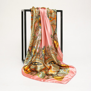 Customizable Professional 90*90cm <b>Large</b> Satin <b>Scarf</b> New Red Floral Pattern Polyester Digital Printing Ethnic Bandana Head Cover - Product Image 5