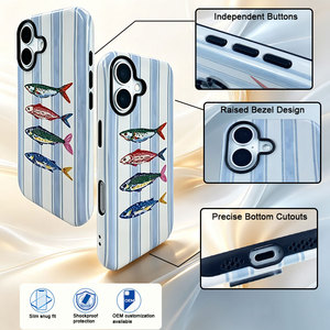 Coque de protection hybride PC TPU à rayures nautiques, avec bord de caméra surélevé, fine, anti-chute et antichoc pour iPhone 17 18 Promax - Product Image 1