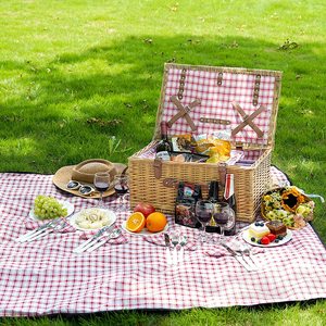 Holiday Wicker Picnic Basket Outdoor Beach 4 Person Set Wholesale square Empty Rattan Handwoven Basket With <strong>Coolbag</strong> - Product Image 1