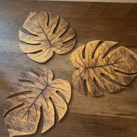 Sous-verres en bois naturel Monstera à motif plat, résistants à la chaleur, anti-brûlure, antidérapants pour boissons et table