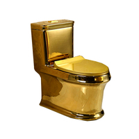 WC monobloc en céramique haut de gamme, moderne, doré, avec siphon en S, double chasse et télécommande