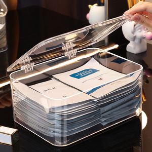 Caja de almacenamiento de cosméticos de acrílico transparente, gran capacidad, con tapa, organizador de mascarillas a prueba de polvo para maquillaje y artículos varios - Product Image 3