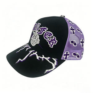 WECONDO Y2K Gothic Style Custom Trucker <strong>Hat</strong> 5 Panel Twill Mesh Cap Purple Cross Bat Embroidery Trucker Cap Visor - Product Image 1