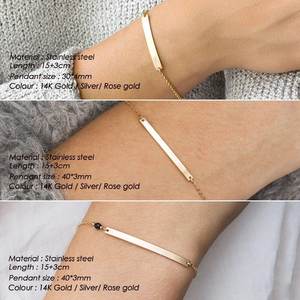 <span class=keywords><strong>Bracciale</strong></span> Minimalista EManco con Barra Personalizzata e Incisione in Acciaio Inossidabile Placcato Oro 14K, Idea Regalo <span class=keywords><strong>per</strong></span> la Migliore Amica e la Fidanzata - Product Image 2