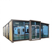 Maison conteneur modulaire portable avec façade vitrée, cabine préfabriquée pour bureau, studio, salle d'exposition et espace temporaire