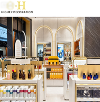 Kiosque d'exposition de parfums rétroéclairé sur mesure avec étagères en verre, vitrine de vente au détail pour boutique de centre commercial