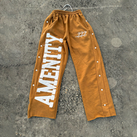 Pantalon de jogging personnalisé pour homme avec appliques brodées sur le côté, rivets délavés pour ourlet brut, logo brodé style Hip Hop