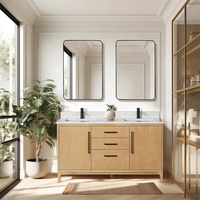 Meuble de toilette à double évier avec étagères réglables Rangement sur pied en bois massif avec éviers à encastrer