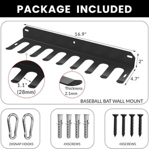 Soporte de pared para bates de béisbol, con capacidad para 16 bates, adecuado para almacenamiento de equipos de gimnasio en casa y como perchero. - Product Image 3