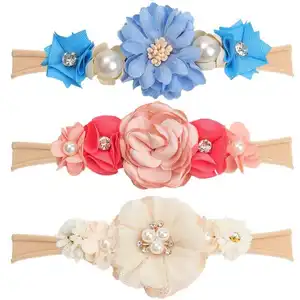 European And American Fashion Splicing Super Elastic Flower Baby Headband Sweet Princess Headband