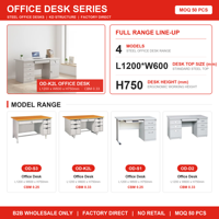 Mobilier moderne pour bureau à domicile Bureau du personnel convertible avec tiroirs verrouillables pour les enseignants et le personnel