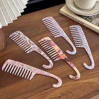 Peigne à cheveux simple en acétate avec LOGO personnalisé peigne démêlant à l'acide acétique à dents larges sans statique démêlant les cheveux avec de grandes dents