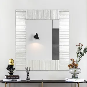 Modern Decorative Rectangular Vanity Makeup with Chrome Silver Paint Metal Frame Hanging Wall Art Mirrors